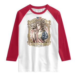 Feminist Medusa Girls Will Be Girls Raglan Shirt USA 250 Anniversary Gift TS12 White Red Print Your Wear