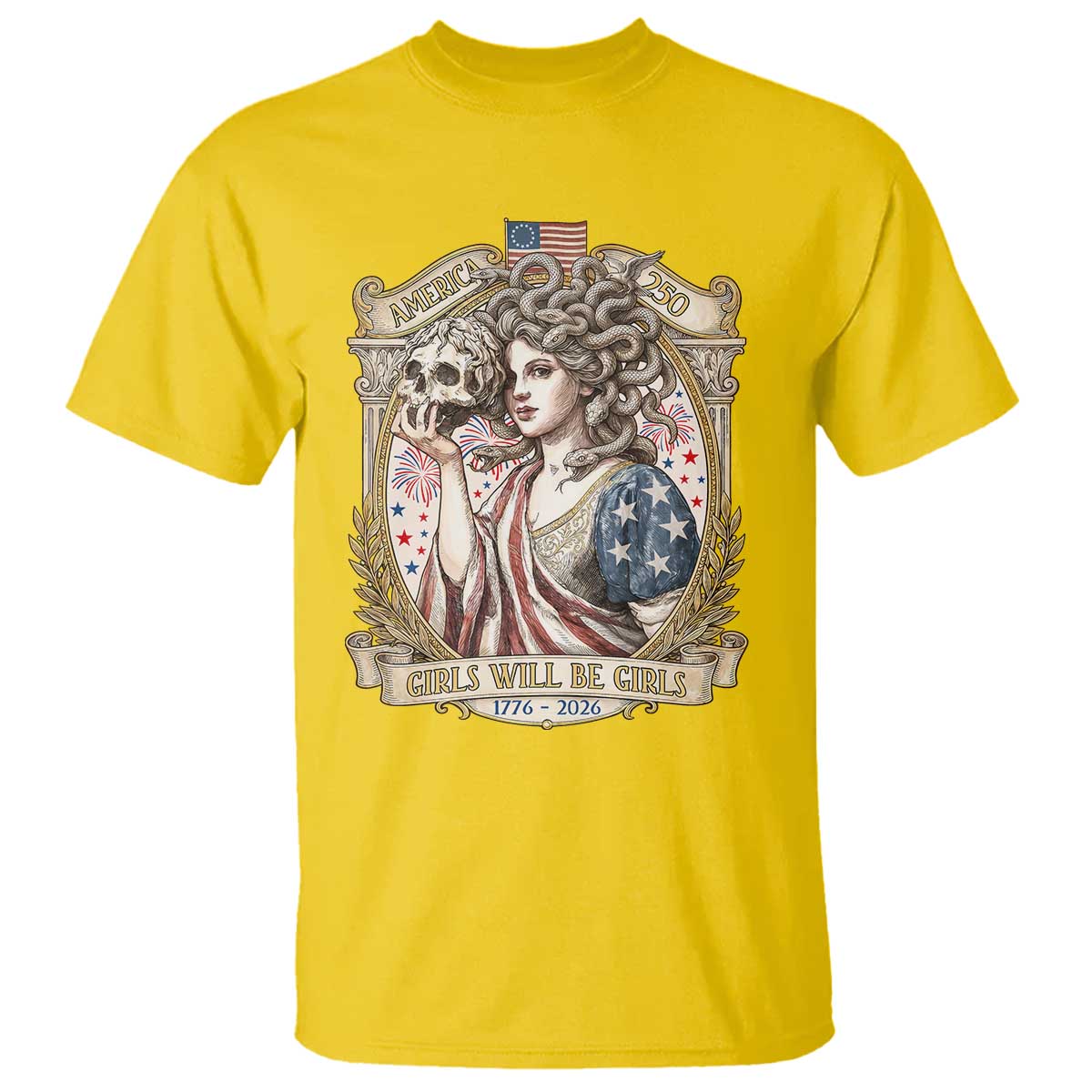 Feminist Medusa Girls Will Be Girls T Shirt USA 250 Anniversary Gift TS12 Daisy Print Your Wear