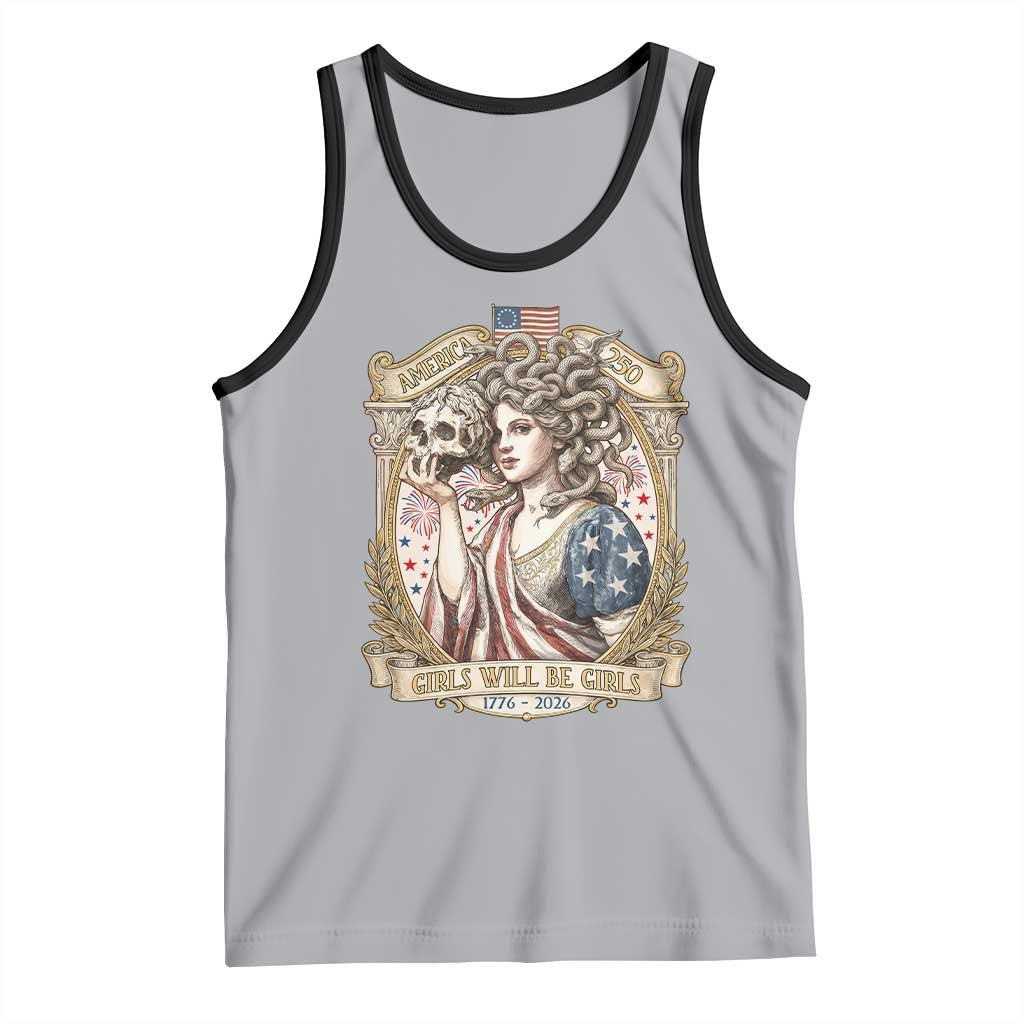 Feminist Medusa Girls Will Be Girls Tank Top USA 250 Anniversary Gift TS12 Athletic Heather Black Print Your Wear