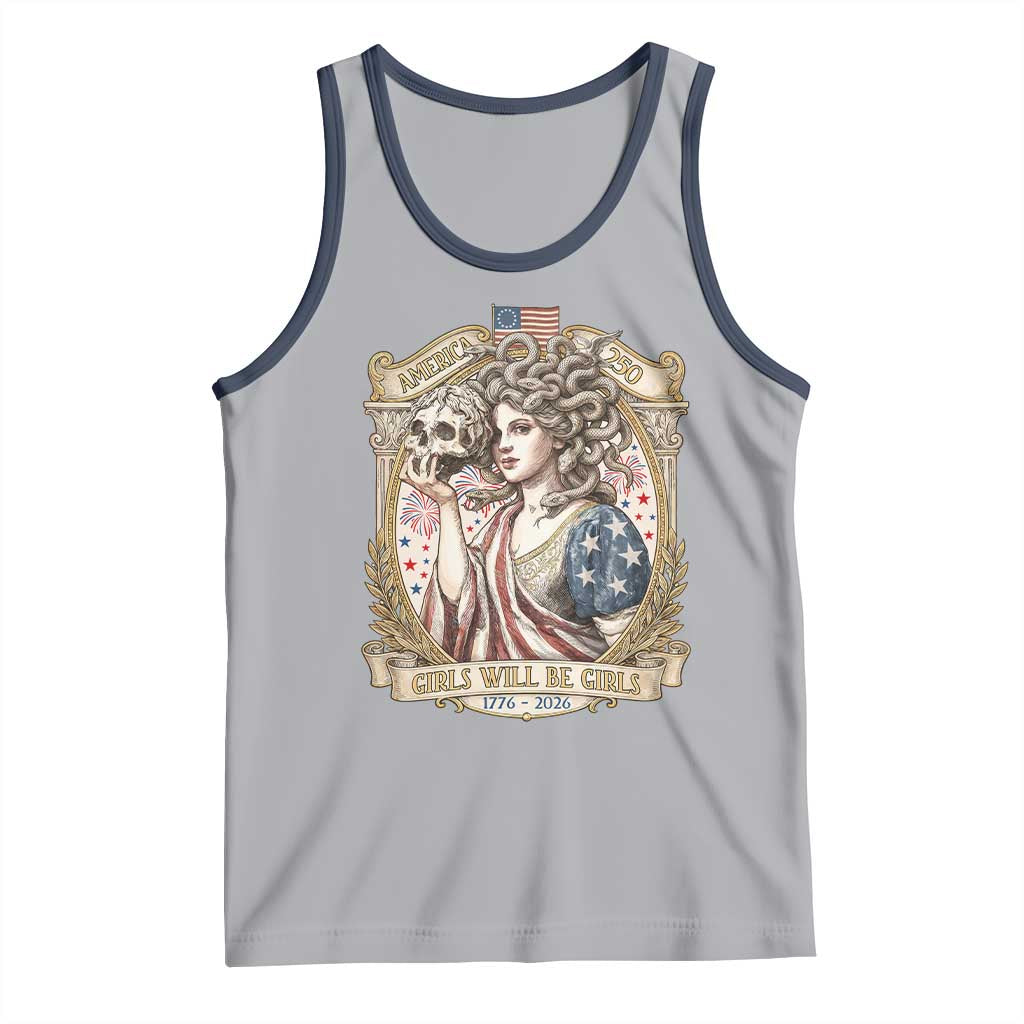 Feminist Medusa Girls Will Be Girls Tank Top USA 250 Anniversary Gift TS12 Athletic Heather Navy Print Your Wear