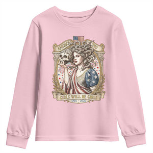 Feminist Medusa Girls Will Be Girls Youth Sweatshirt USA 250 Anniversary Gift TS12 Light Pink Print Your Wear