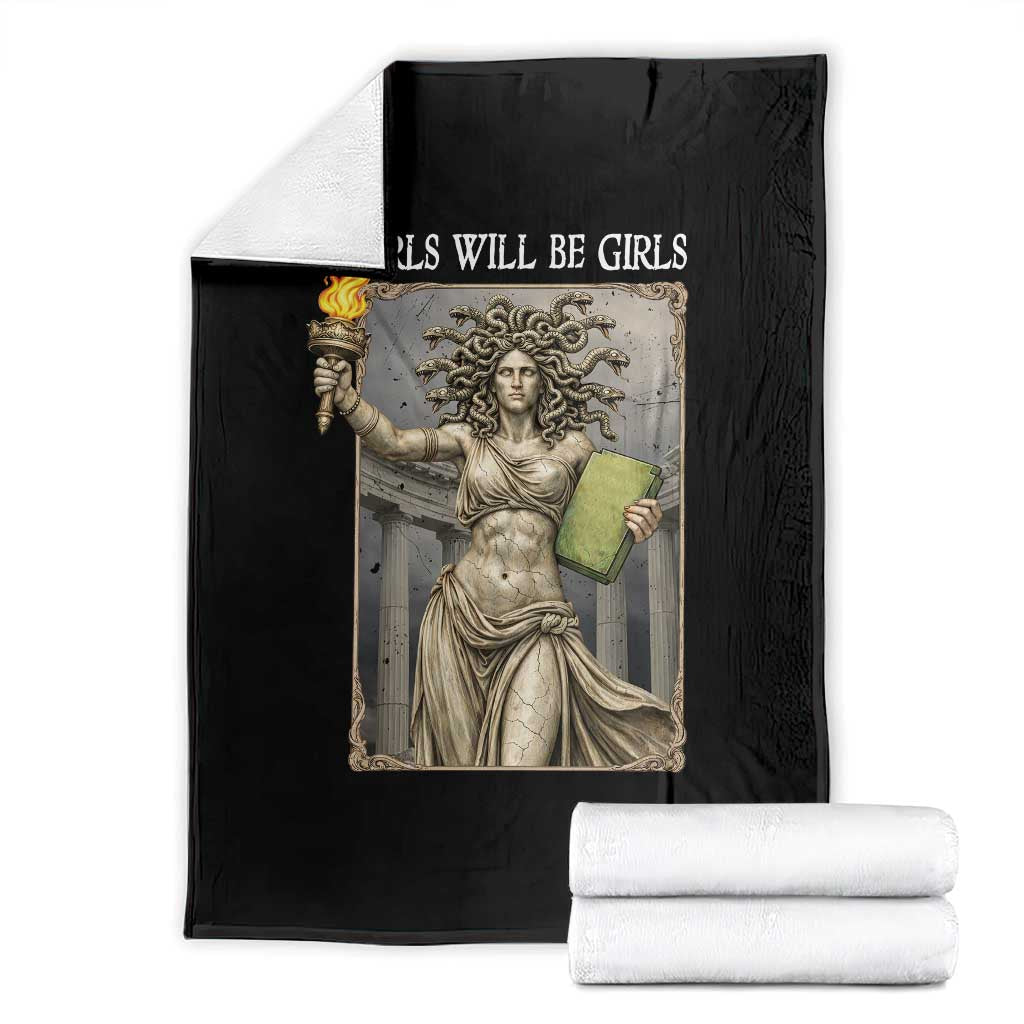 Funny Feminist Medusa Statue Of Liberty Throw Blanket Girls Will Be Girls TS12 Black Print Your Wear