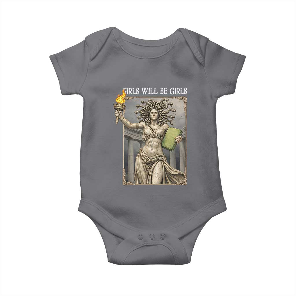 Funny Feminist Medusa Statue Of Liberty Baby Onesie Girls Will Be Girls TS12 Charcoal Print Your Wear