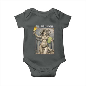 Funny Feminist Medusa Statue Of Liberty Baby Onesie Girls Will Be Girls TS12 Dark Heather Print Your Wear