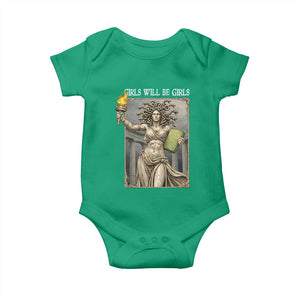 Funny Feminist Medusa Statue Of Liberty Baby Onesie Girls Will Be Girls TS12 Irish Green Print Your Wear