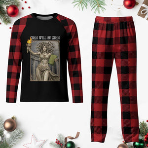 Funny Feminist Medusa Statue Of Liberty Plaid Pajama Set Girls Will Be Girls TS12 Buffalo Plaid Print Your Wear