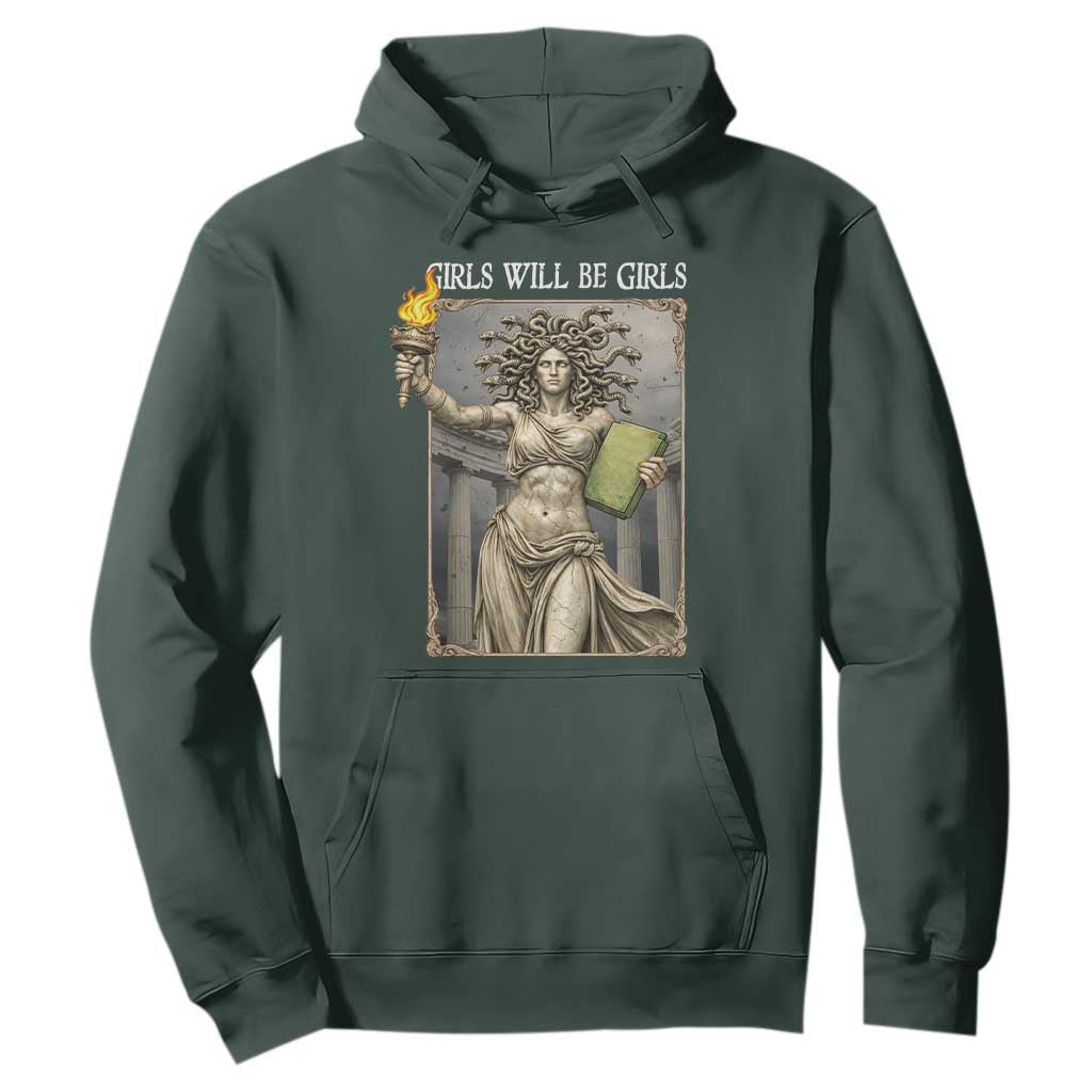 Funny Feminist Medusa Statue Of Liberty Hoodie Girls Will Be Girls TS12 Dark Forest Green Print Your Wear