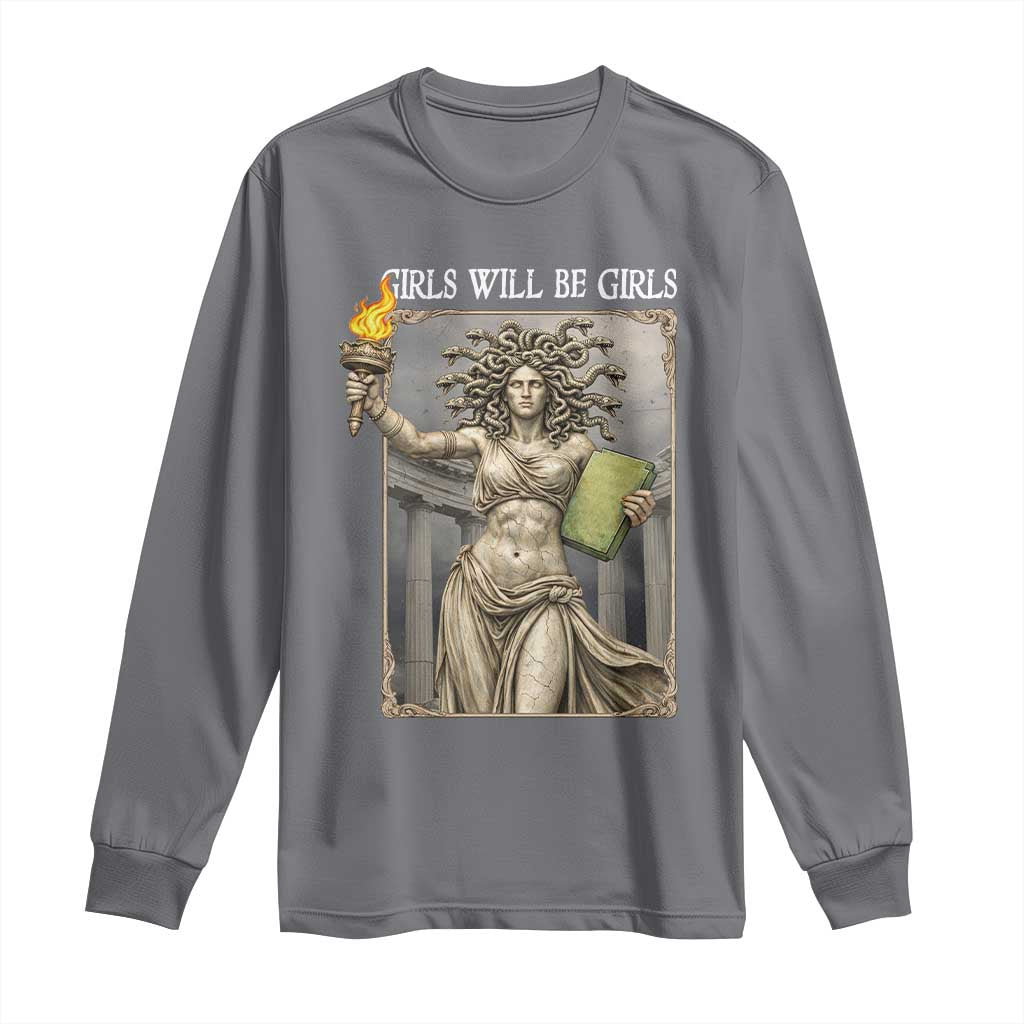 Funny Feminist Medusa Statue Of Liberty Long Sleeve Shirt Girls Will Be Girls TS12 Charcoal Print Your Wear