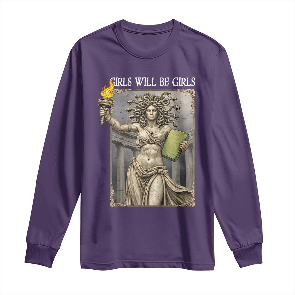 Funny Feminist Medusa Statue Of Liberty Long Sleeve Shirt Girls Will Be Girls TS12 Purple Print Your Wear