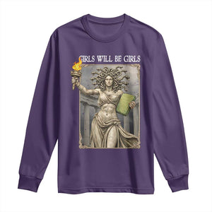 Funny Feminist Medusa Statue Of Liberty Long Sleeve Shirt Girls Will Be Girls TS12 Purple Print Your Wear