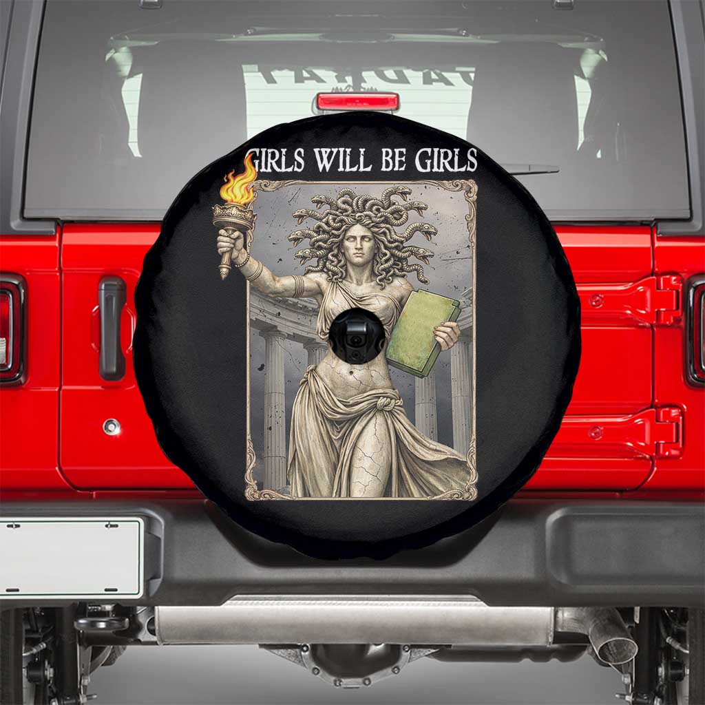 Funny Feminist Medusa Statue Of Liberty Spare Tire Cover Girls Will Be Girls TS12 Black Print Your Wear