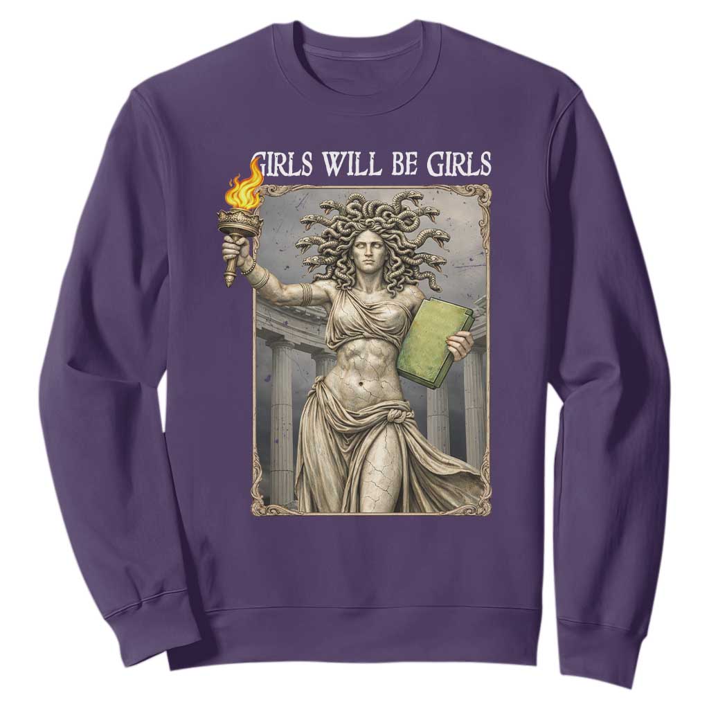 Funny Feminist Medusa Statue Of Liberty Sweatshirt Girls Will Be Girls TS12 Purple Print Your Wear