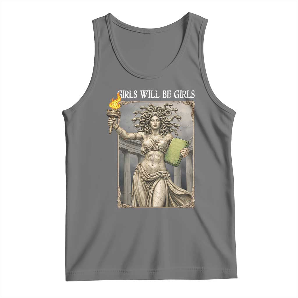 Funny Feminist Medusa Statue Of Liberty Tank Top Girls Will Be Girls TS12 Black Heather Print Your Wear