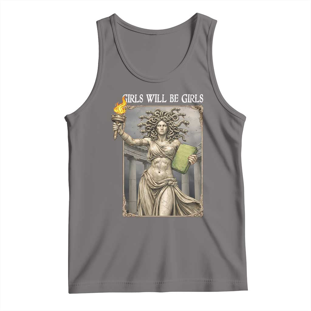 Funny Feminist Medusa Statue Of Liberty Tank Top Girls Will Be Girls TS12 Deep Heather Print Your Wear