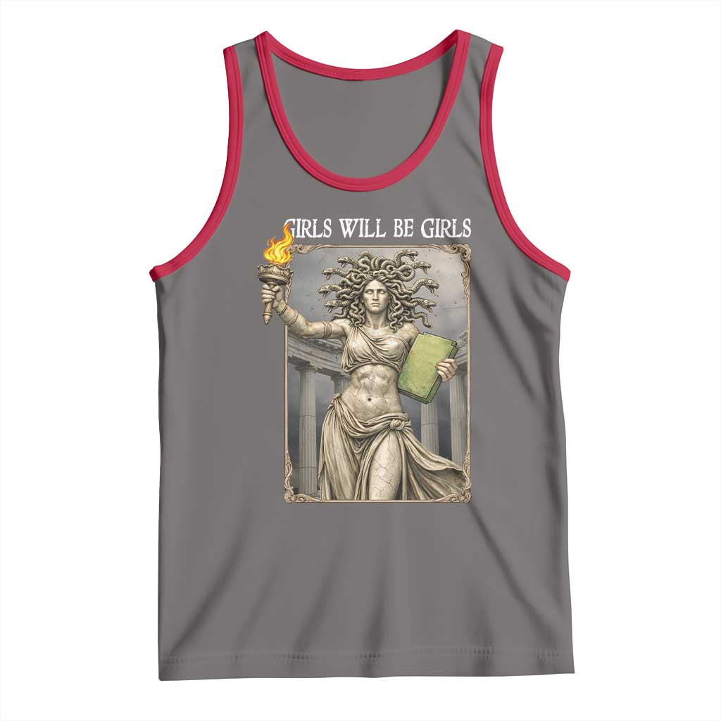 Funny Feminist Medusa Statue Of Liberty Tank Top Girls Will Be Girls TS12 Deep Heather Red Print Your Wear