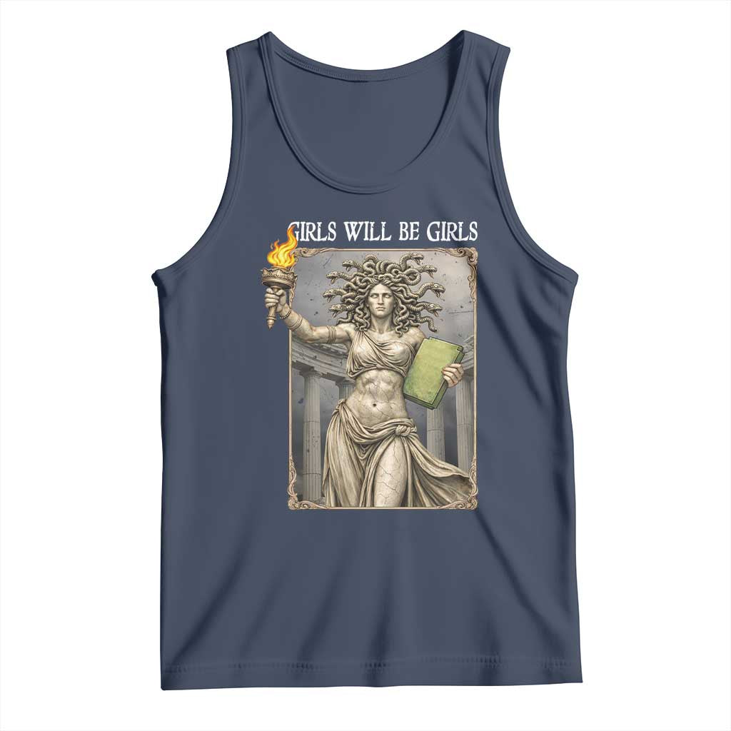 Funny Feminist Medusa Statue Of Liberty Tank Top Girls Will Be Girls TS12 Navy Print Your Wear