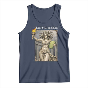 Funny Feminist Medusa Statue Of Liberty Tank Top Girls Will Be Girls TS12 Navy Print Your Wear