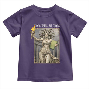 Funny Feminist Medusa Statue Of Liberty Toddler T Shirt Girls Will Be Girls TS12 Purple Print Your Wear