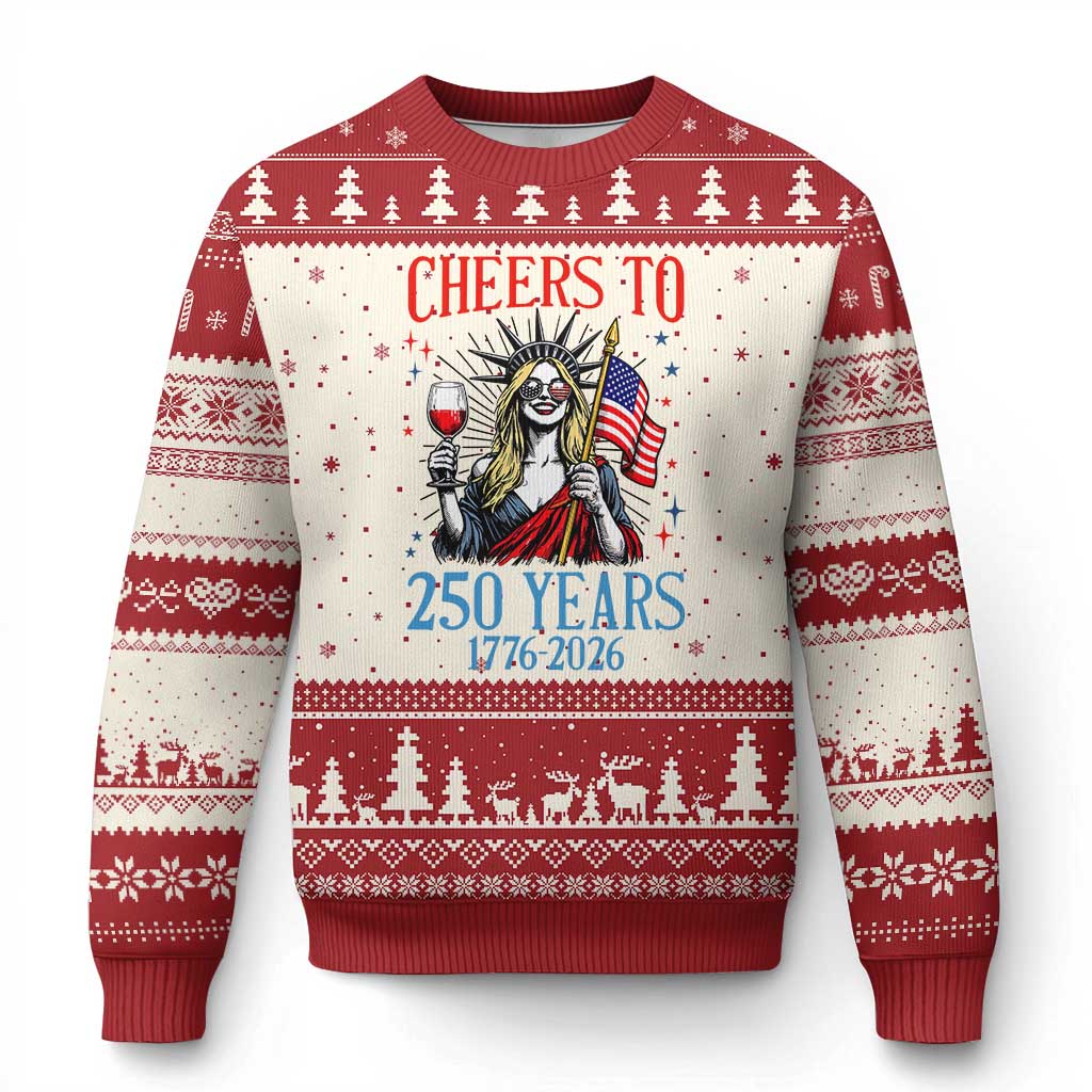 Funny Patriotic Statue Of Liberty Ugly Christmas Sweater Cheers To 250 Years TS12 Beige Red Print Your Wear