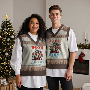 Funny Patriotic Statue Of Liberty V-Neck Knit Sweater Vest Cheers To 250 Years TS12 Mocha Mousse Print Your Wear