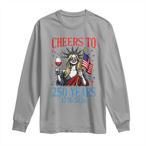 Funny Patriotic Statue Of Liberty Long Sleeve Shirt Cheers To 250 Years TS12 Sport Gray Print Your Wear