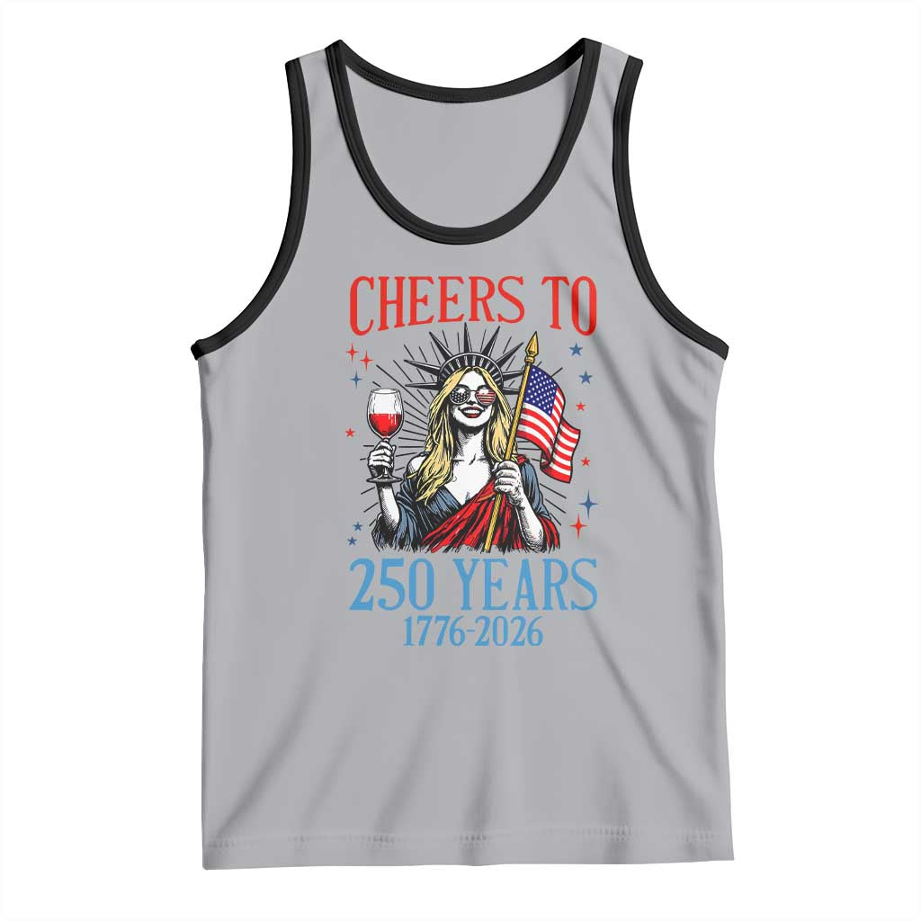 Funny Patriotic Statue Of Liberty Tank Top Cheers To 250 Years TS12 Athletic Heather Black Print Your Wear