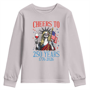 Funny Patriotic Statue Of Liberty Youth Sweatshirt Cheers To 250 Years TS12 Ice Gray Print Your Wear