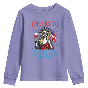 Funny Patriotic Statue Of Liberty Youth Sweatshirt Cheers To 250 Years TS12 Violet Print Your Wear