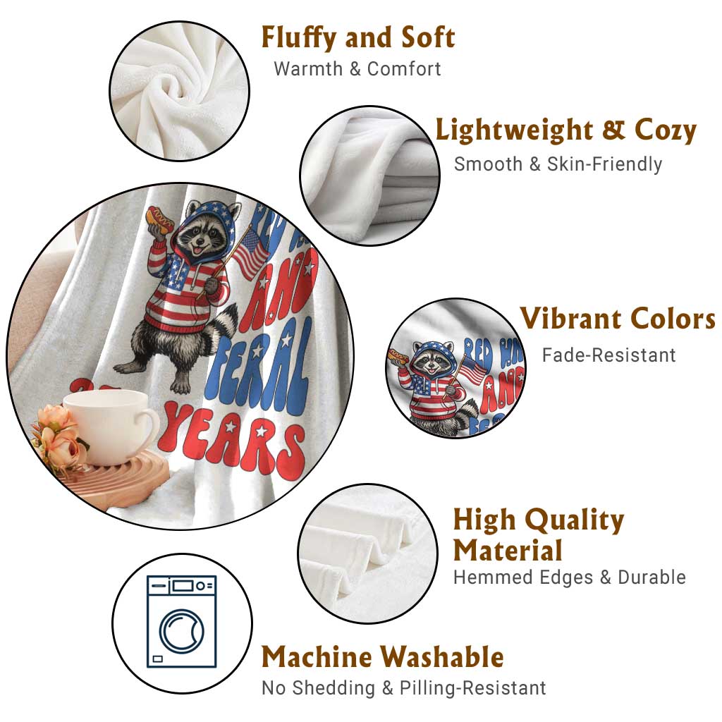 Funny Patriotic Raccoon Throw Blanket Red White And Feral 250 Years TS12 Print Your Wear
