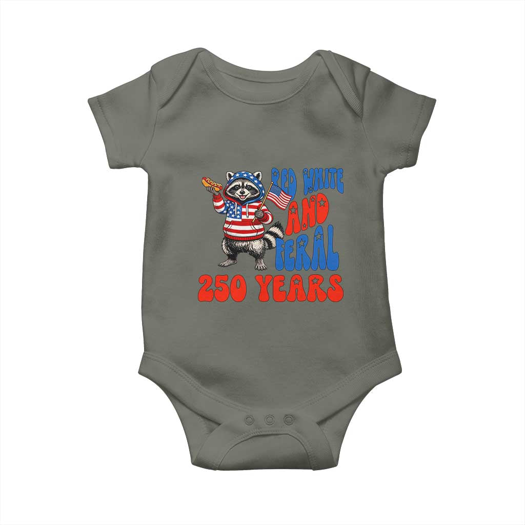 Funny Patriotic Raccoon Baby Onesie Red White And Feral 250 Years TS12 Military Green Print Your Wear