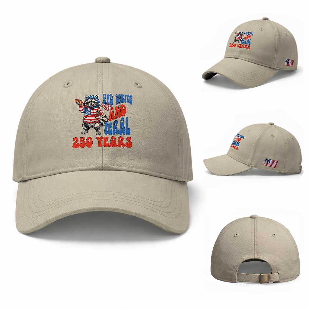 Funny Patriotic Raccoon Baseball Cap Red White And Feral 250 Years TS12 Baseball Cap Universal Fit Beige Print Your Wear