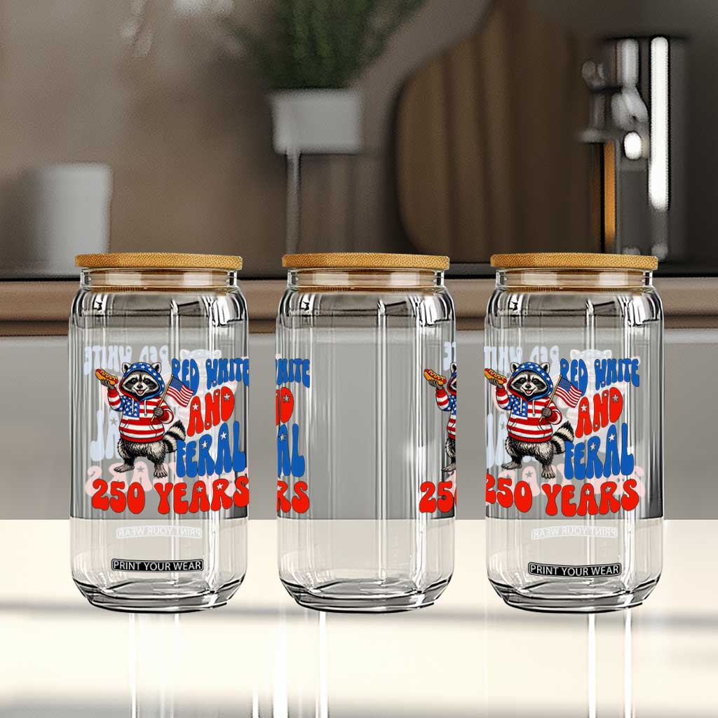 Funny Patriotic Raccoon Glass Can Red White And Feral 250 Years TS12 Print Your Wear