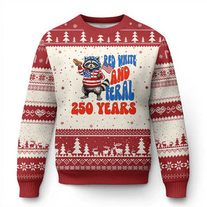 Funny Patriotic Raccoon Ugly Christmas Sweater Red White And Feral 250 Years TS12 Beige Red Print Your Wear