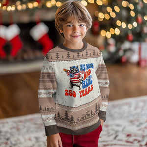 Funny Patriotic Raccoon Ugly Christmas Sweater Red White And Feral 250 Years TS12 Mocha Mousse Print Your Wear