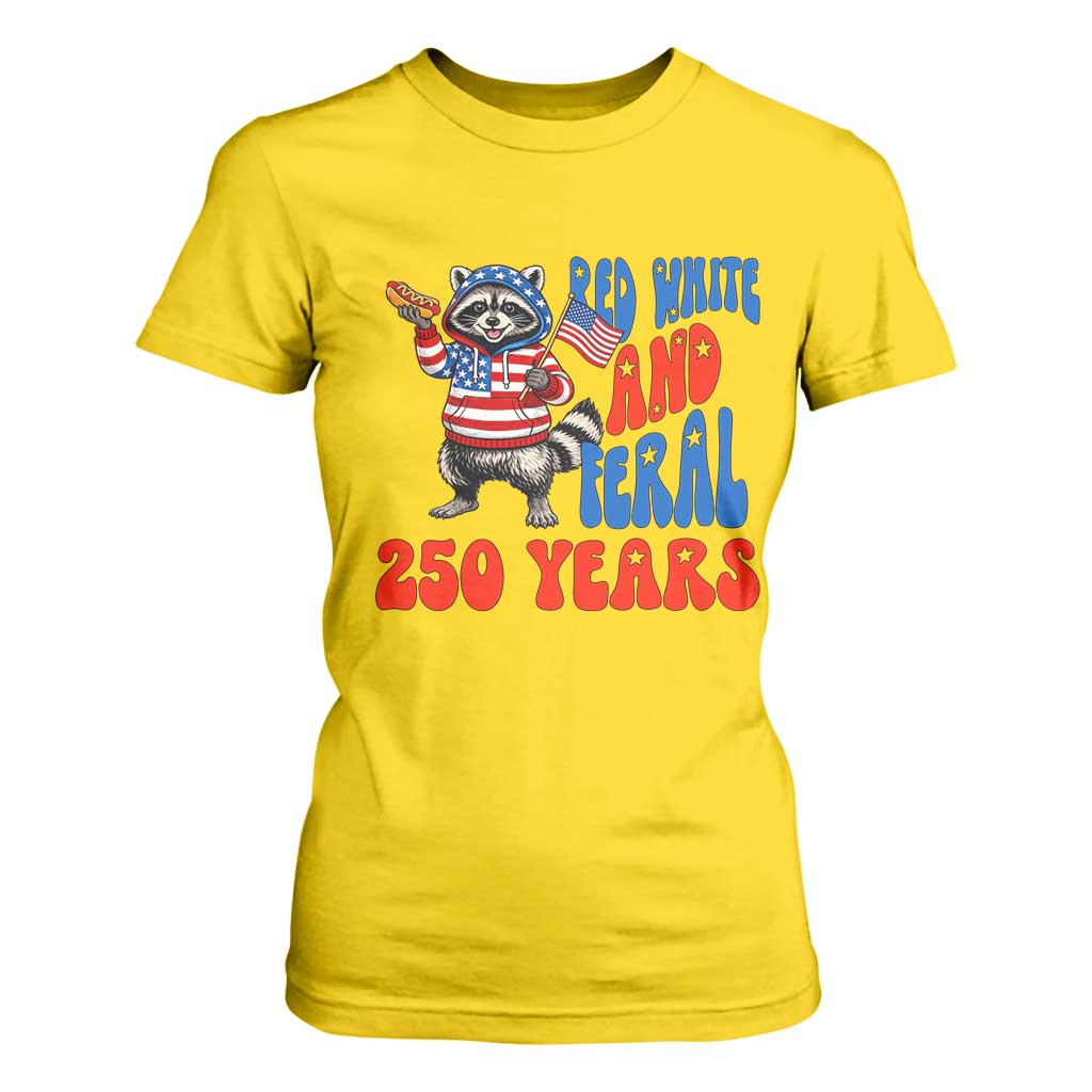 Funny Patriotic Raccoon T Shirt For Women Red White And Feral 250 Years TS12 Daisy Print Your Wear