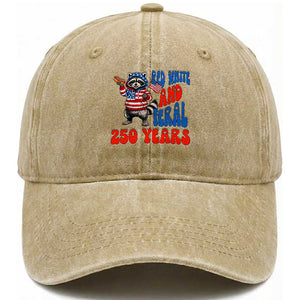 Funny Patriotic Raccoon Washed Cotton Baseball Cap Red White And Feral 250 Years TS12 Print Your Wear