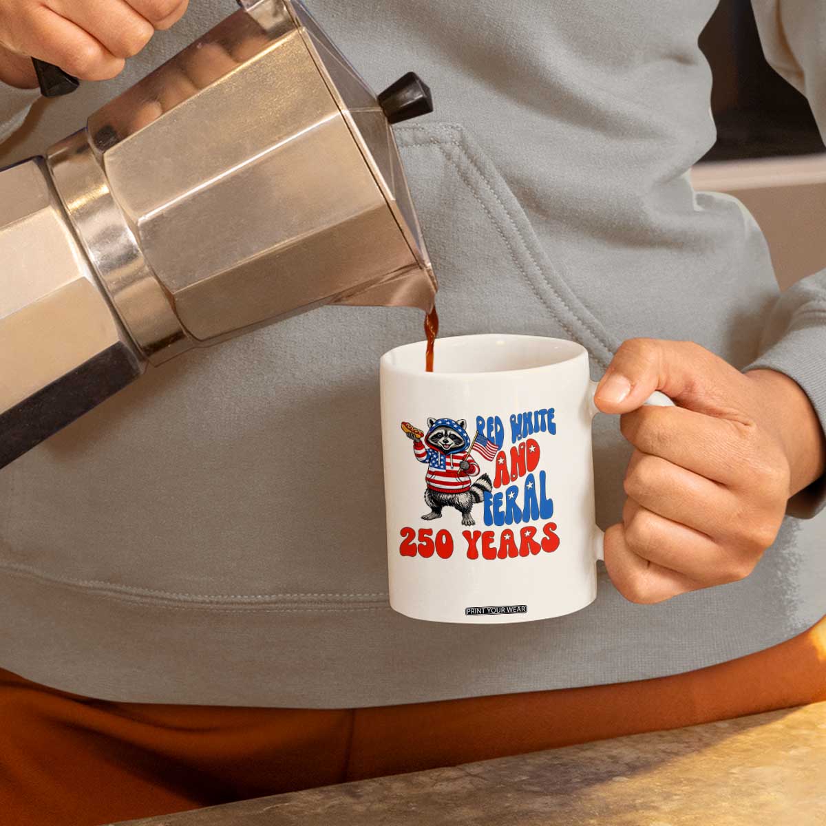 Funny Patriotic Raccoon Coffee Mug Red White And Feral 250 Years TS12 Print Your Wear