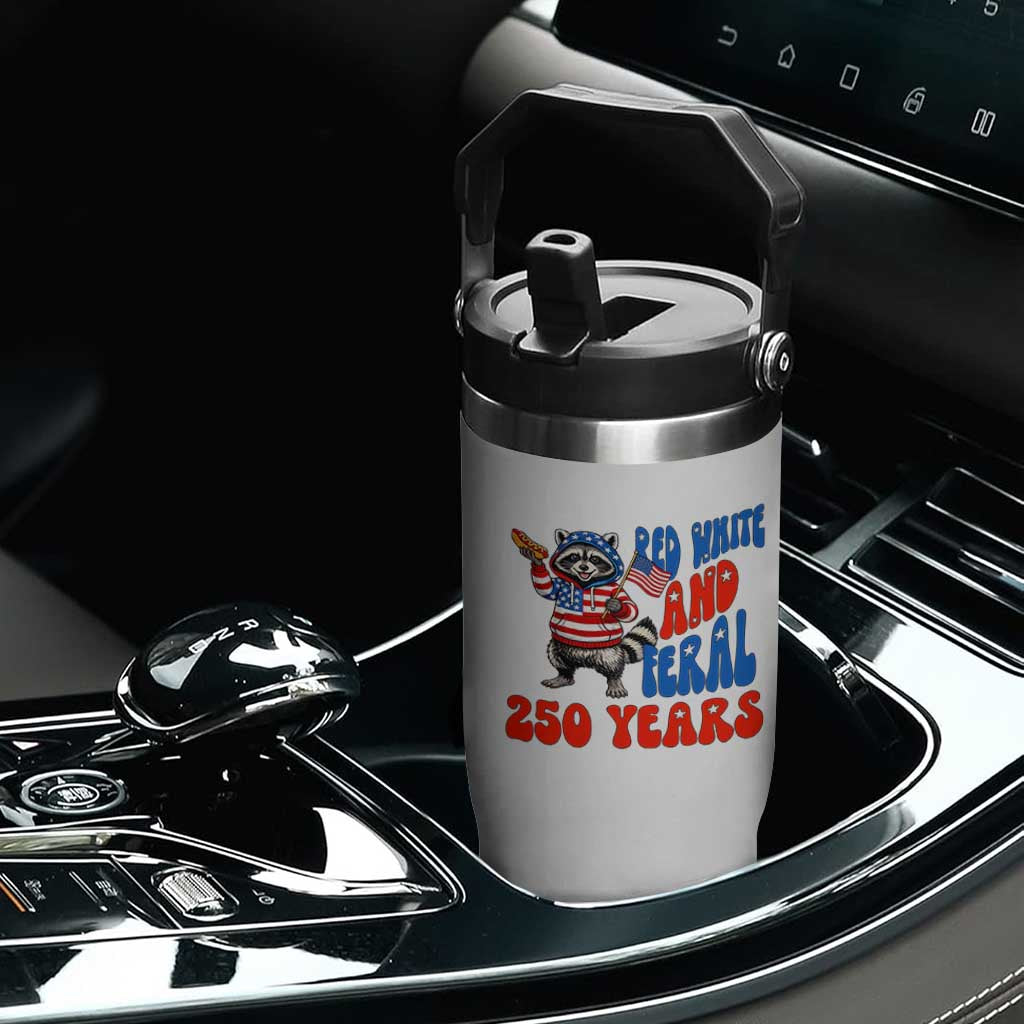 Funny Patriotic Raccoon Flip Straw Tumbler Red White And Feral 250 Years TS12 Print Your Wear