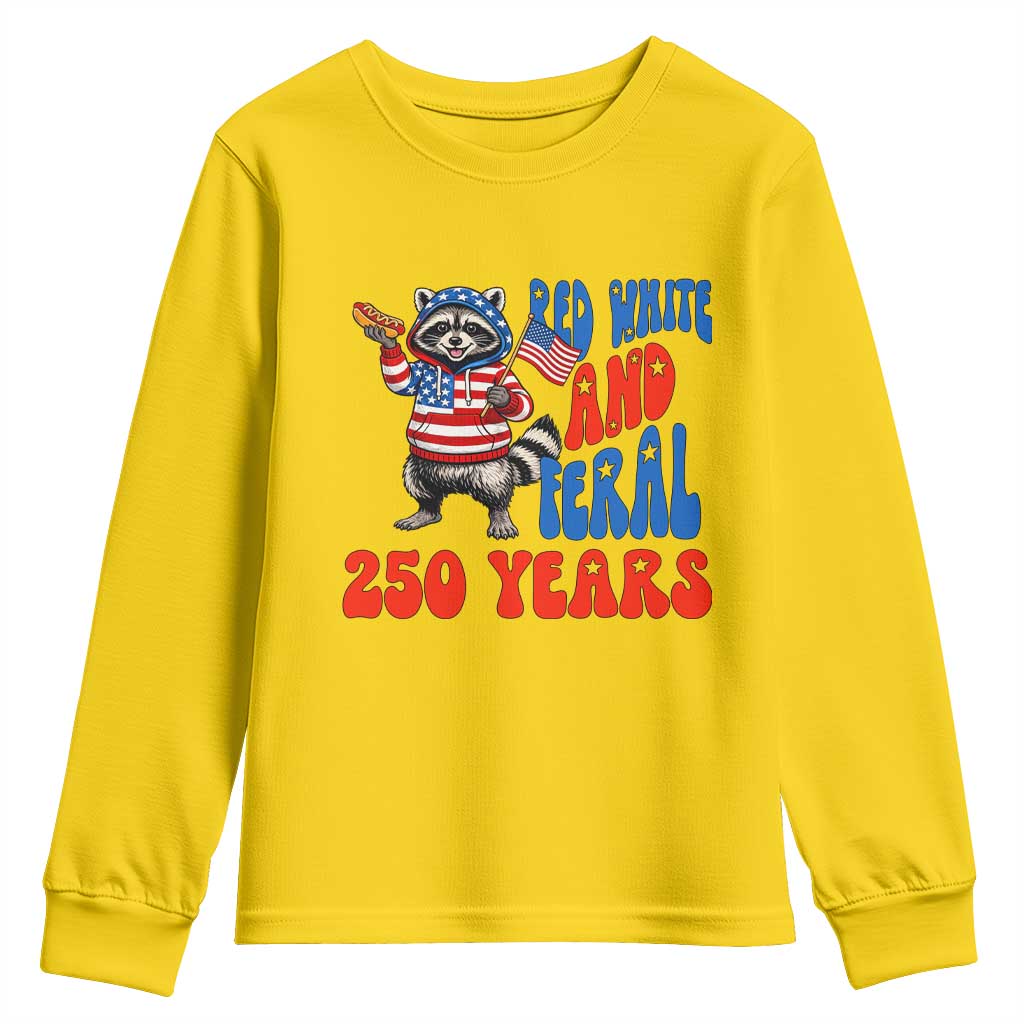 Funny Patriotic Raccoon Youth Sweatshirt Red White And Feral 250 Years TS12 Daisy Print Your Wear