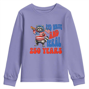 Funny Patriotic Raccoon Youth Sweatshirt Red White And Feral 250 Years TS12 Violet Print Your Wear
