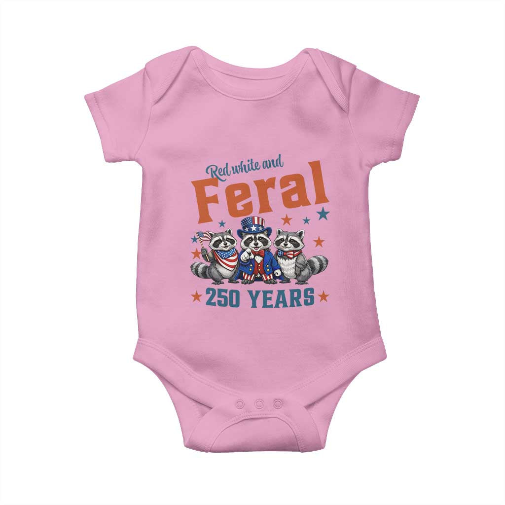 Funny Raccoon Red White And Feral America 250 Baby Onesie TS12 Light Pink Print Your Wear