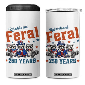 Funny Raccoon Red White And Feral America 250 4 in 1 Can Cooler Tumbler TS12 One Size: 16 oz White Print Your Wear