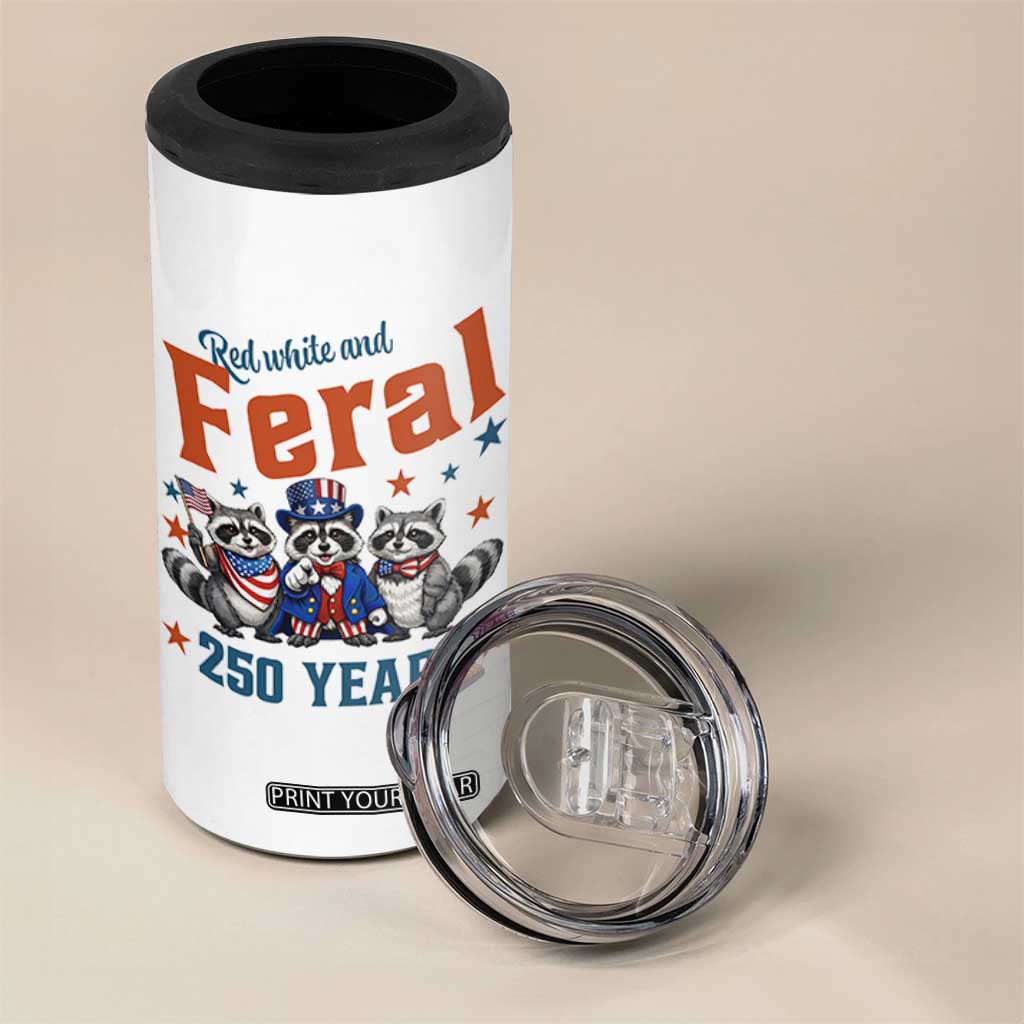 Funny Raccoon Red White And Feral America 250 4 in 1 Can Cooler Tumbler TS12 Print Your Wear