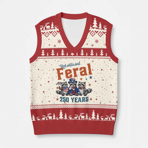 Funny Raccoon Red White And Feral USA 250 Anniversary V-Neck Knit Sweater Vest TS12 Beige Red Print Your Wear
