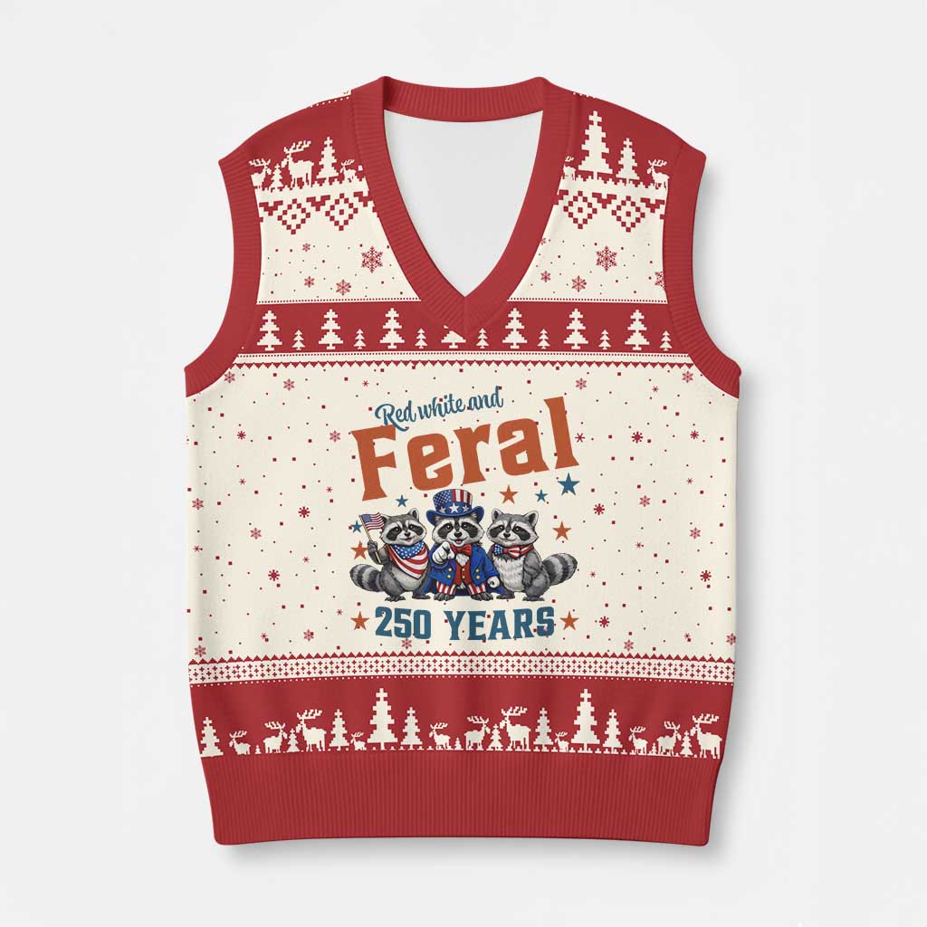 Funny Raccoon Red White And Feral America 250 V-Neck Knit Sweater Vest TS12 Beige Red Print Your Wear