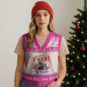Funny Raccoon Red White And Feral USA 250 Anniversary V-Neck Knit Sweater Vest TS12 Hot Pink Print Your Wear