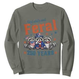 Funny Raccoon Red White And Feral USA 250 Anniversary Sweatshirt TS12 Military Green Print Your Wear