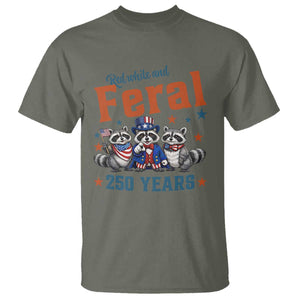 Funny Raccoon Red White And Feral USA 250 Anniversary T Shirt TS12 Military Green Print Your Wear