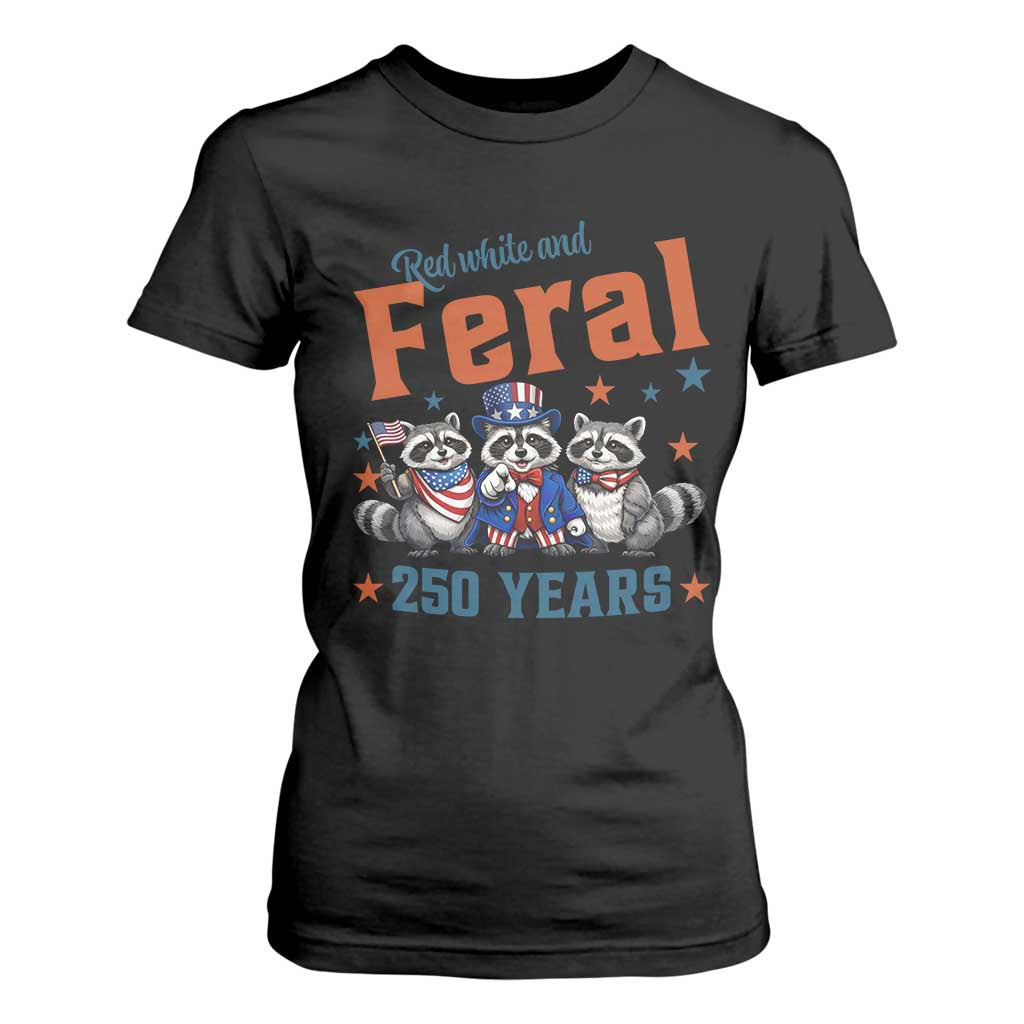 Funny Raccoon Red White And Feral America 250 T Shirt For Women TS12 Black Print Your Wear