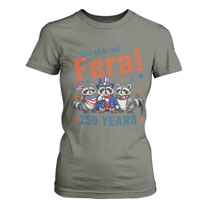 Funny Raccoon Red White And Feral America 250 T Shirt For Women TS12 Military Green Print Your Wear